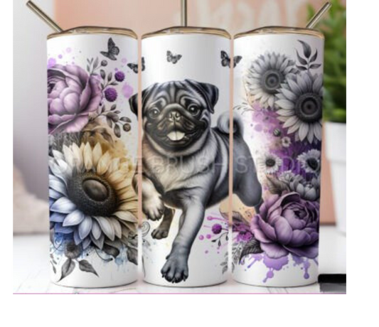 Dog - Pug in flowers