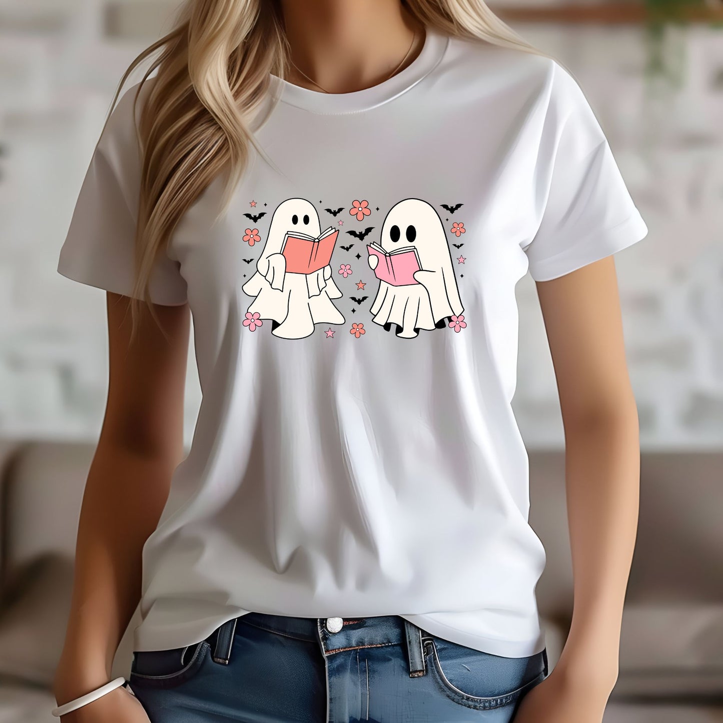 Halloween cute ghosts reading unisex tshirt/hoodie