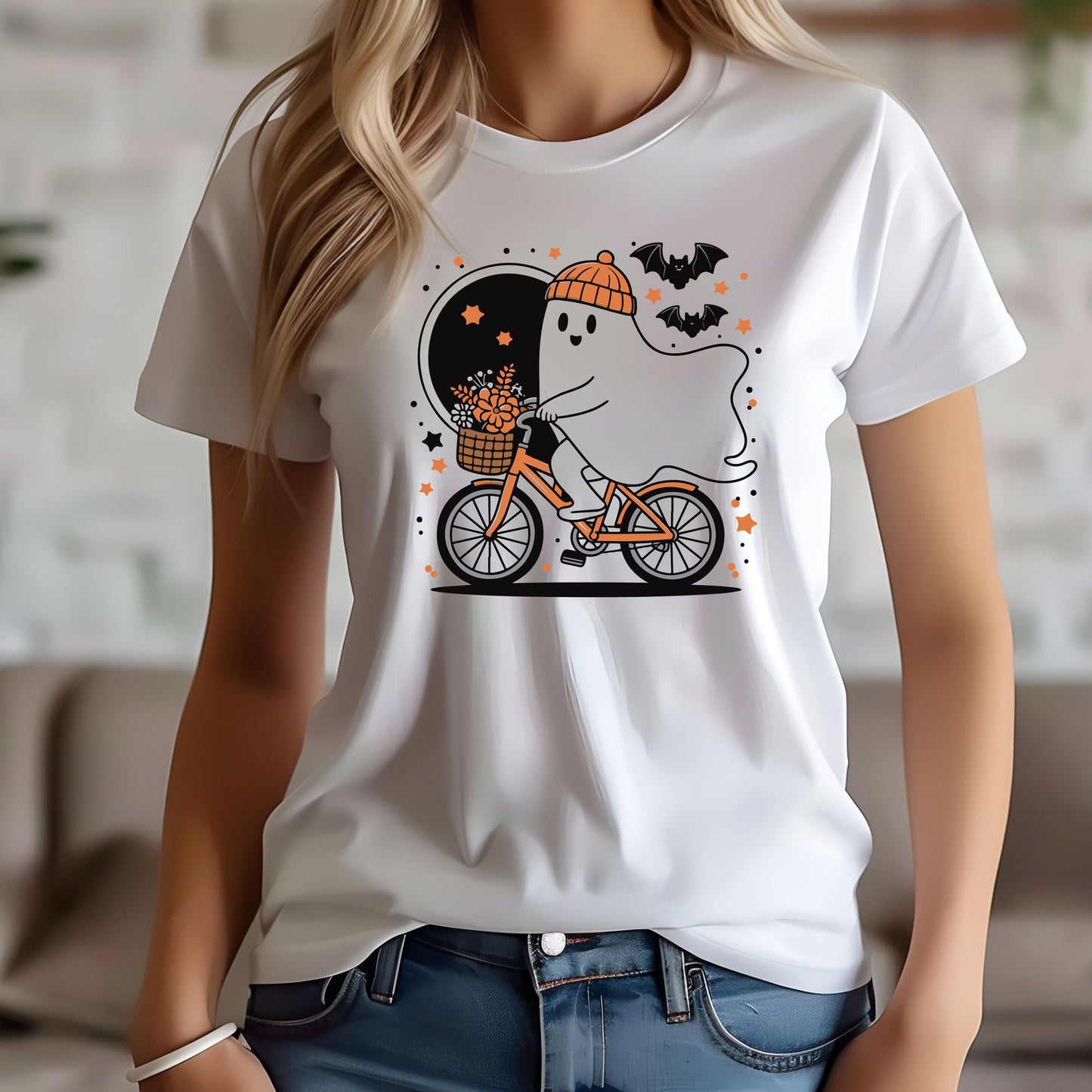 Halloween unisex Cute Ghost on Bike t-shirt/hoodie