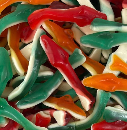 Coloured sugared sharks